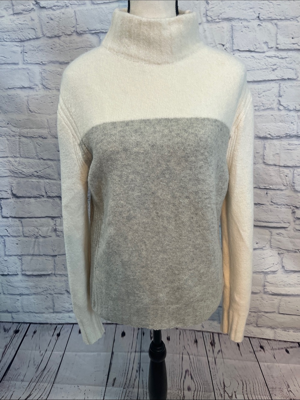 J. Crew Mock Turtleneck Sweater Colorblock Merino Wool Alpaca Ribbed Detail